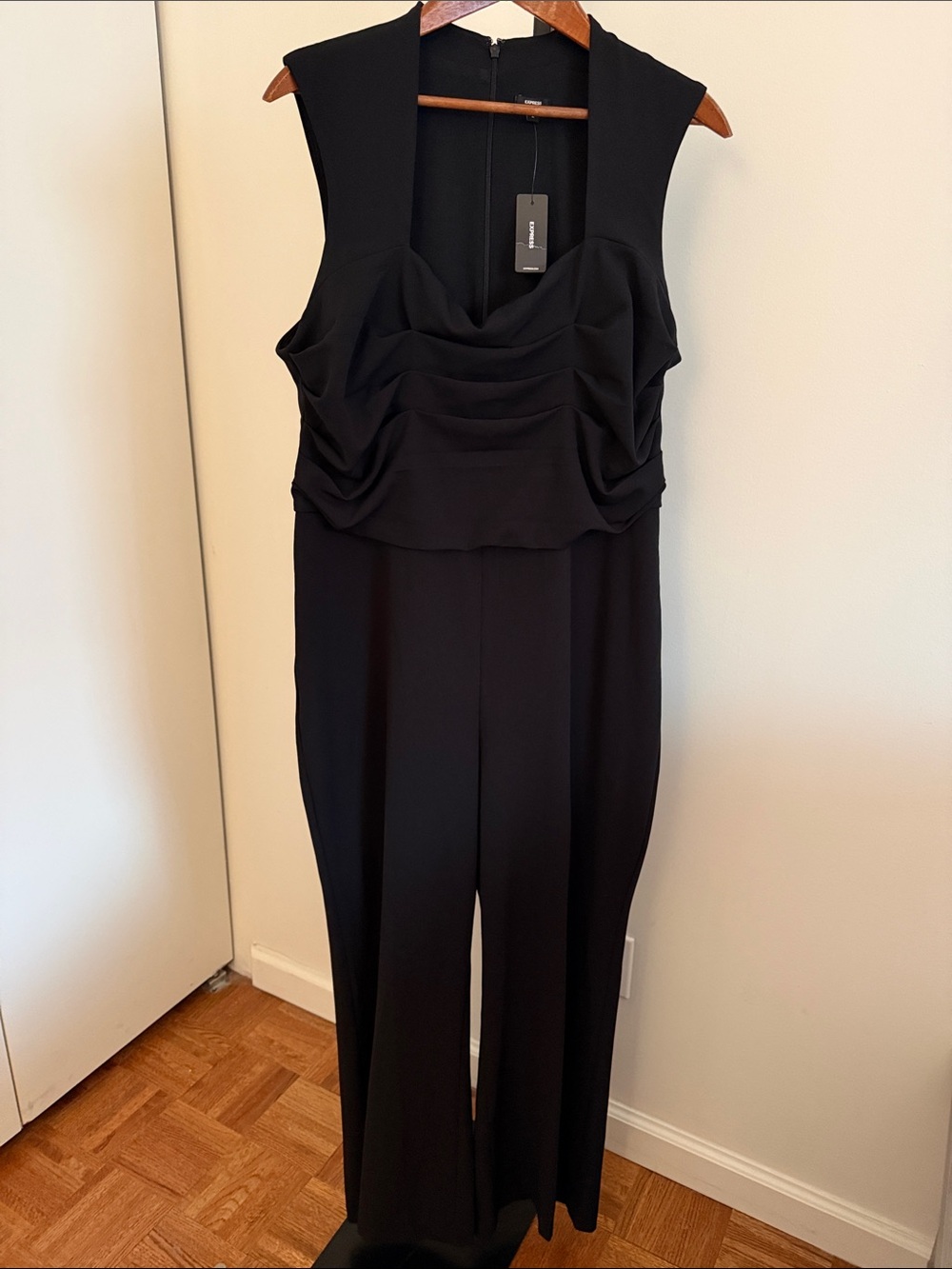 Express Black Sleeveless Draped Bodice Wide-Leg Jumpsuit